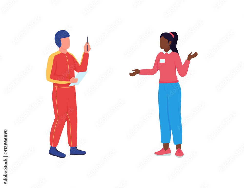 Poster scientists flat color vector faceless character set. gathering information for improving rocket scie