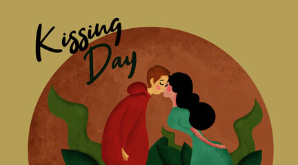 International Kissing Day Illustration with Water Color Effect. International Day of Kissing Banner Vector.