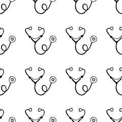 Seamless pattern made from hand drawn stethoscope illustration. Isolated on white background.