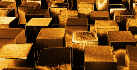 Gold color background with cubes - abstract banner 