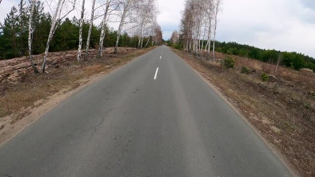 time lapse of cycling on the road, Bicycle Ride to forest road, Cycling in the forest road