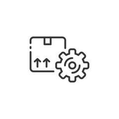 Package and gear thin line icon. Shipping box. Current order. Outline commerce vector illustration