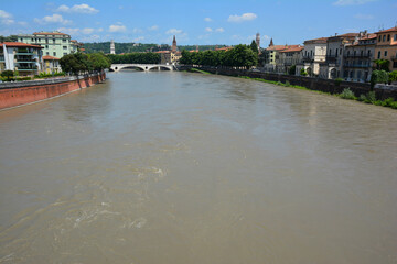 Fototapeta premium The Adige river, the second longest river of Italy, flowing through Verona.