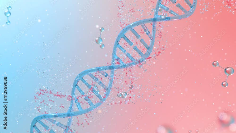 Poster dna genomes structure with division molecule, 3d rendering.