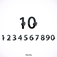 Creative 0, 1, 2, 3, 4, 5, 6, 7, 8, 9, 10, number-handshake icon abstract logo design vector template.Business offer,partnership icon.Vector illustration.