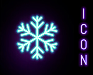 Glowing neon line Snowflake icon isolated on black background. Colorful outline concept. Vector.