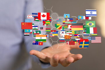 World map with all states and their flags,3d render.