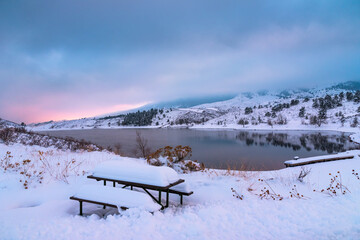 Sunset at Santanka Cove, Horsetooth Reservoir, Fort Collins, Colorado in winter