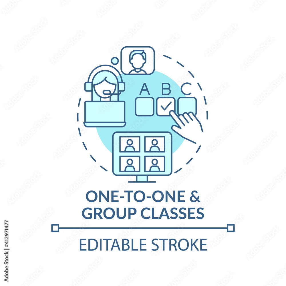 Poster one-to-one and group classes concept icon. online language courses idea thin line illustration. priv