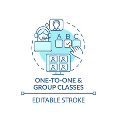 One-to-one and group classes concept icon. Online language courses idea thin line illustration. Private lessons. Collaborative learning. Vector isolated outline RGB color drawing. Editable stroke