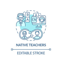 Native teachers concept icon. Online language courses idea thin line illustration. Improving listening ability. Natural pronunciation. Vector isolated outline RGB color drawing. Editable stroke