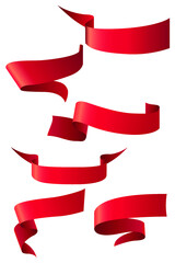red Satin Vector Ribbon Set Decor