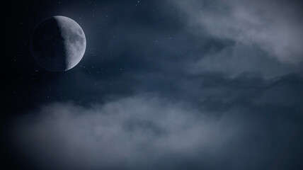 Fototapeta na wymiar Moody moon on stairy night sky with clouds