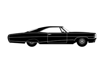 Vintage american car silhouette. Side view. Flat vector.