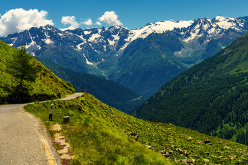 Fototapeta premium Passo Gavia, mountain pass in Lombardy, Italy, to Val Camonica at summer