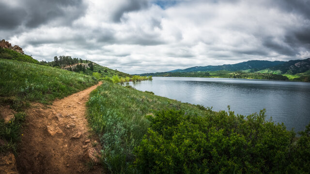 Stormy clouds over Horsetooth Reservoir in Fort Collins, Colorado