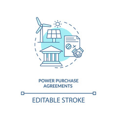 Fototapeta premium Power purchase and sale of electricity agreements concept icon. Electric generator and solar purchaser idea thin line illustration. Vector isolated outline RGB color drawing. Editable stroke