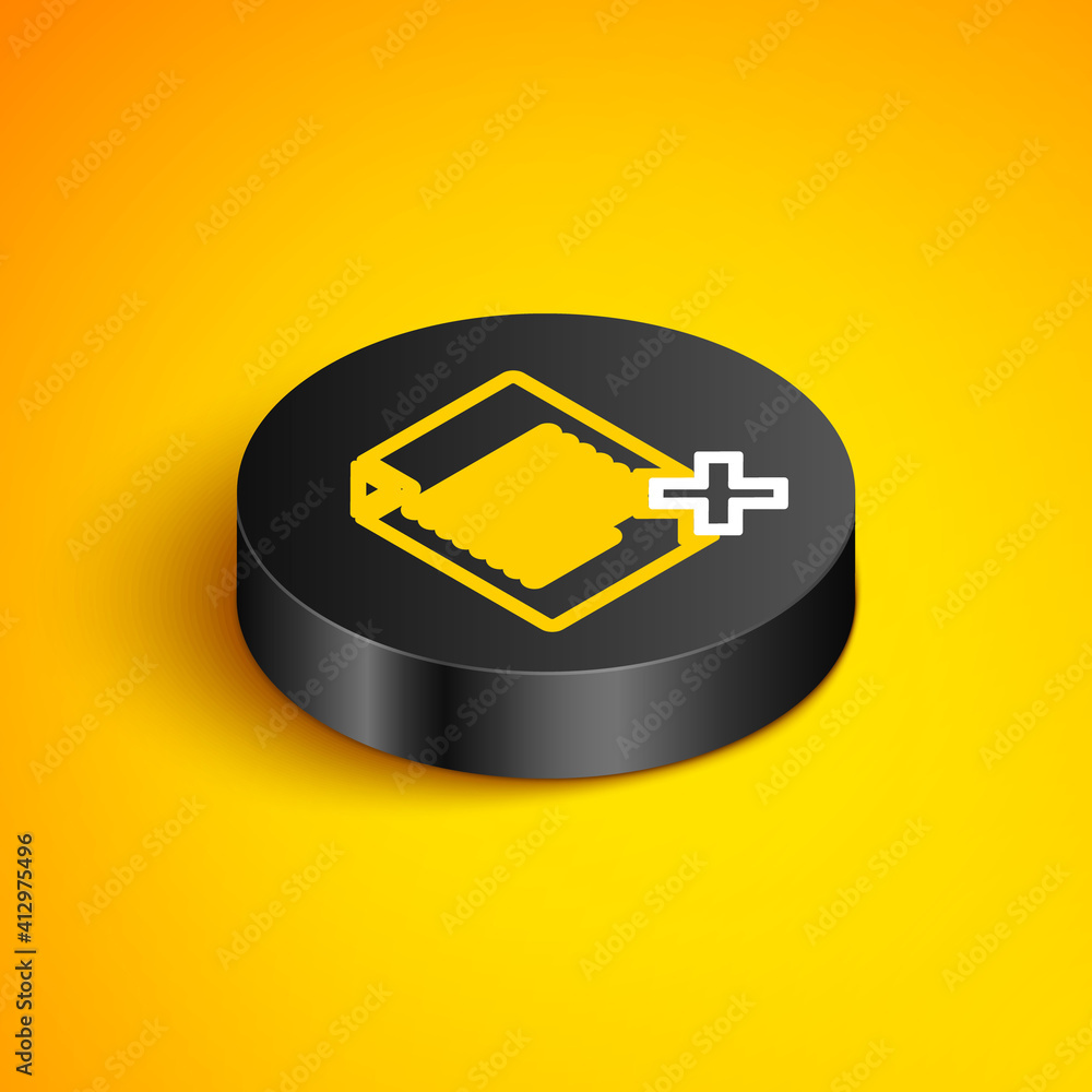 Poster isometric line delete file document icon isolated on yellow background. rejected document icon. cros