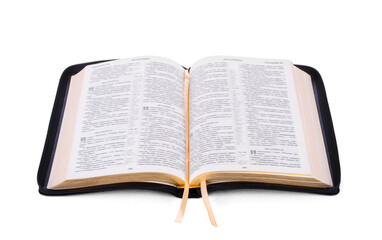 Fototapeta na wymiar Opened Holy Bible book, isolated on white