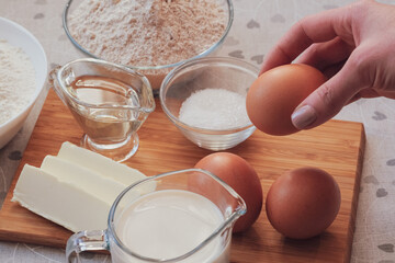 Preparing ingredients for homemade pancakes. Cooking for someone special concept