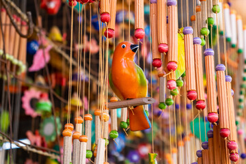 Beautiful handmade wind chimes made of clay at the small town of Raquira also known as The City of...