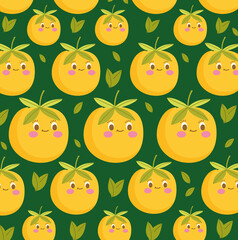 food pattern funny happy cartoon cute oranges and leaves