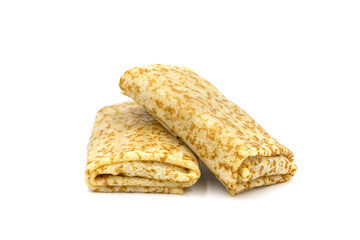 Russian stuffed pancakes on a white background. Isolated image.