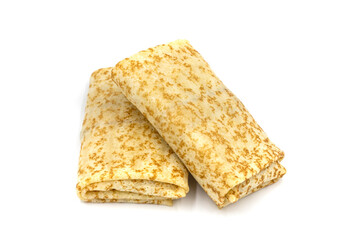 Russian stuffed pancakes on a white background. Isolated image.