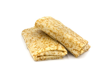 Russian stuffed pancakes on a white background. Isolated image.