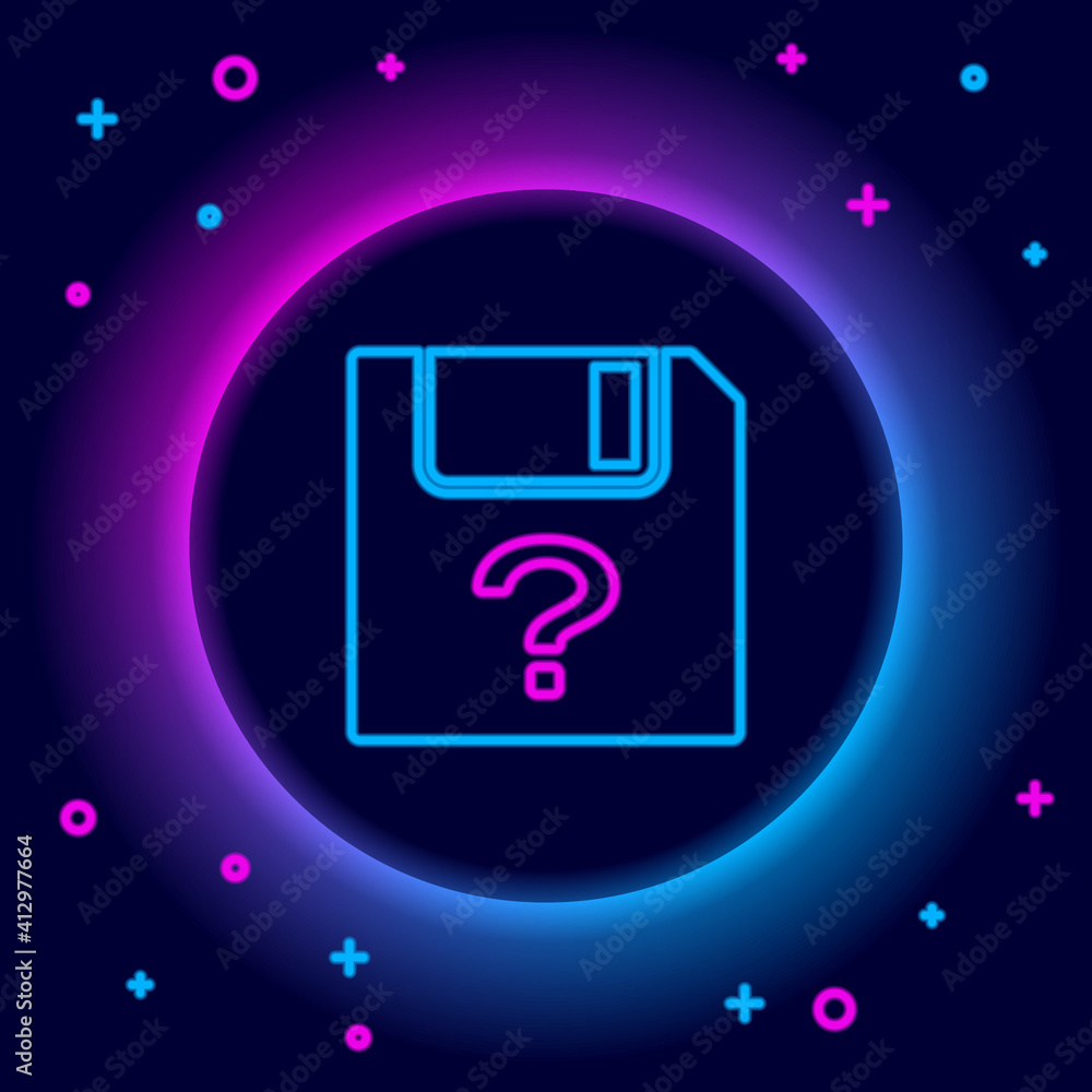 Poster glowing neon line unknown document icon isolated on black background. file with question mark. hold 