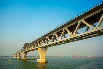 Bangladesh – February 06, 2021: A new PADMA Multipurpose Bridge is being constructed over the river Padma at Munshiganj, Dhaka, Bangladesh.