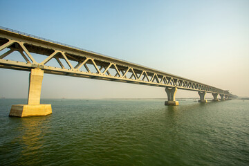 Obraz premium Bangladesh – February 06, 2021: A new PADMA Multipurpose Bridge is being constructed over the river Padma at Munshiganj, Dhaka, Bangladesh.