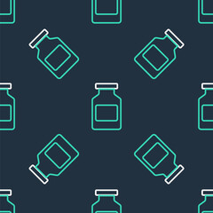 Line Medicine bottle icon isolated seamless pattern on black background. Bottle pill sign. Pharmacy design. Vector.