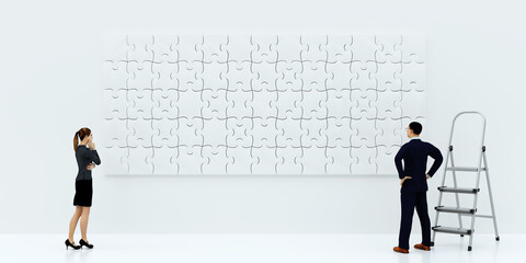 Obraz premium Completed picture of puzzles. Business concept, 3d rendering 