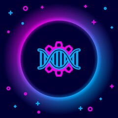 Glowing neon line Genetic engineering icon isolated on black background. DNA analysis, genetics testing, cloning, paternity testing. Colorful outline concept. Vector.