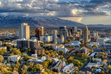 Peel and stick wall murals United States Salt lake City Drone Profile with Mountains 2