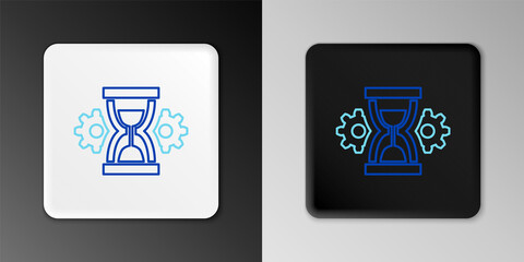 Line Hourglass and gear icon isolated on grey background. Time Management symbol. Clock and gear icon. Productivity symbol. Colorful outline concept. Vector.