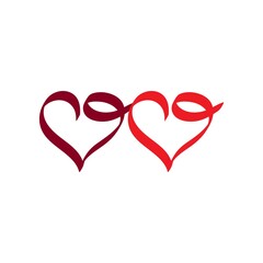 Two colorful hearts with ribbon isolated sign
