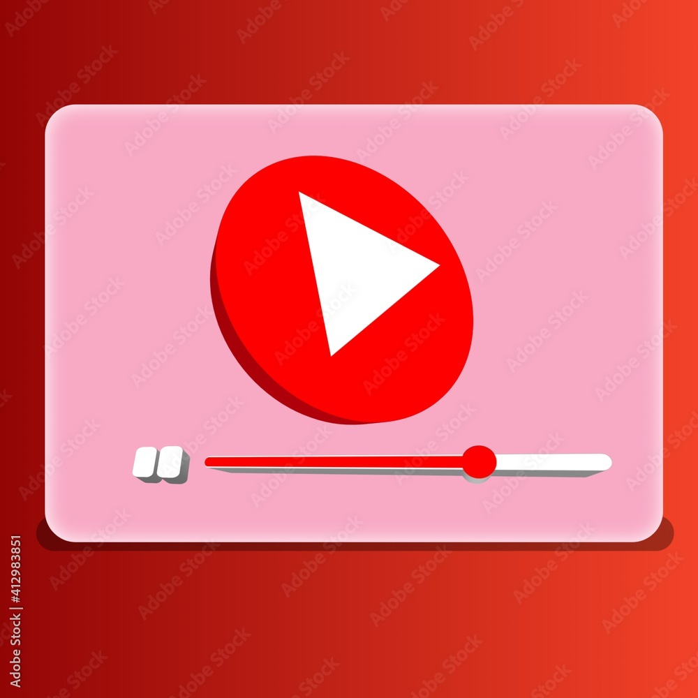 Poster screen with abstract 3d media player on red background. video concept. 3d rendering