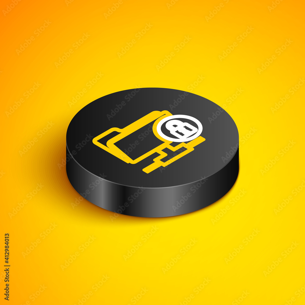 Poster isometric line ftp folder and lock icon isolated on yellow background. concept of software update, f