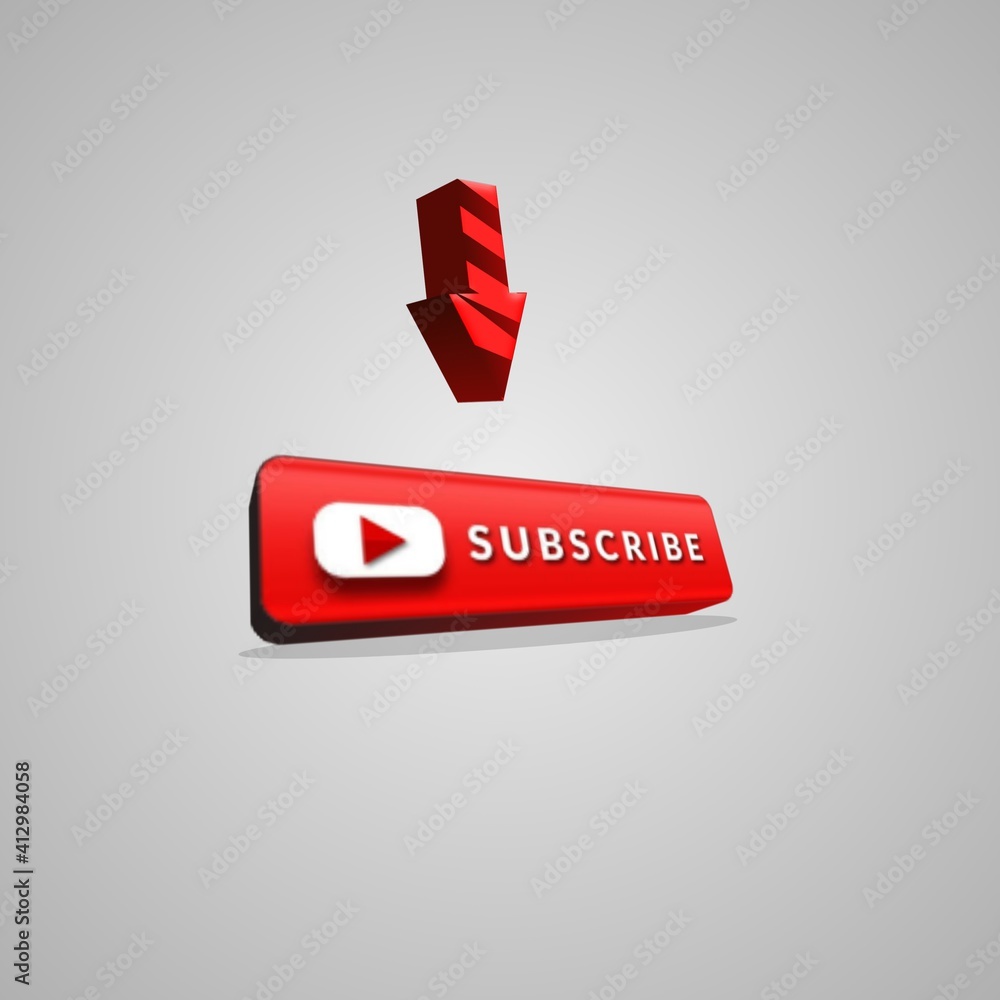 Fototapete abstract subscribe button and down arrow icon on gray background. video concept. 3d rendering