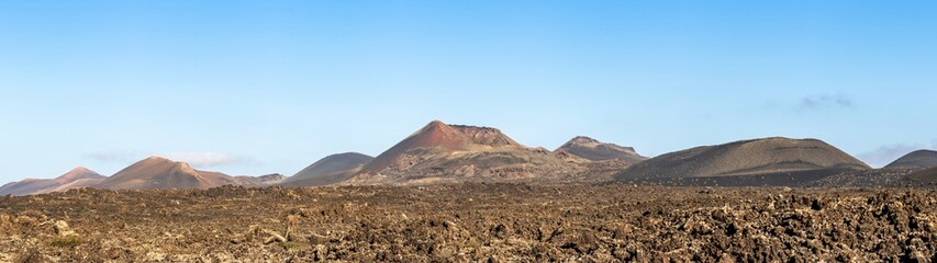 Panorama of the surrounding of the crater of volcano Caldera De Los Cuervos on Lanzarote