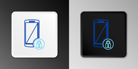 Line Smartphone with closed padlock icon isolated on grey background. Phone with lock. Mobile security, safety, protection concept. Colorful outline concept. Vector.