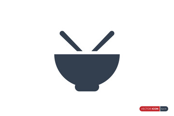 Bowl Icon with Chopsticks isolated on White Background. Usable for Food and Restaurant Logos. Flat Vector Icon Design Template Element.