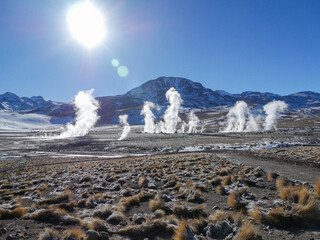 Geyser del Tatio, Atacama Desert, Chile : Geyser in the morning erupting activity in the Geysers...