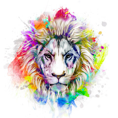 lion head with creative abstract elements on colorful background © reznik_val