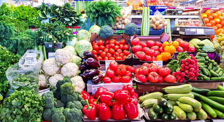 Fresh and organic vegetables at farmers market on Riga Central market, Latvia