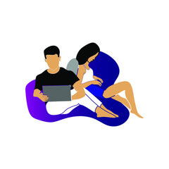 flat people characters playing laptop