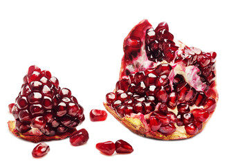 Garnet. Fruit of a juicy pomegranate in a cut.