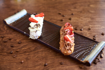 sweet desserts on a wooden table